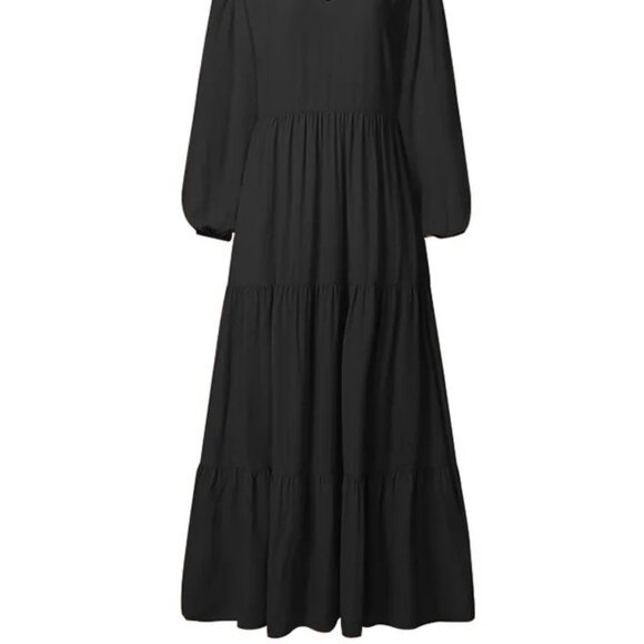 2/$40 Boho Black Flowy Tiered Maxi Swing Dress Long Sleeve Fall Plus Size XXL - Picture 4 of 5